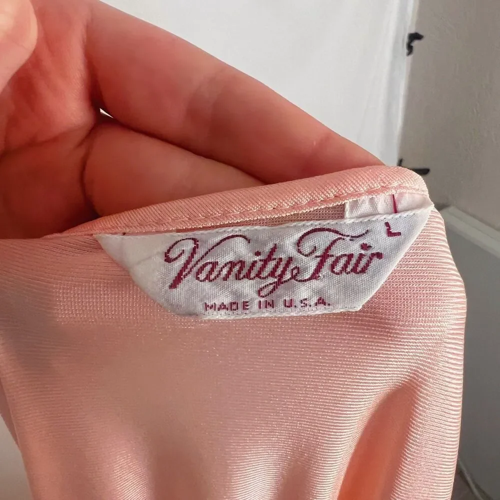 Vintage 1960s Vanity Fair Light Pink Button Up Night Gown Lace Coquette Size L - Picture 5 of 7